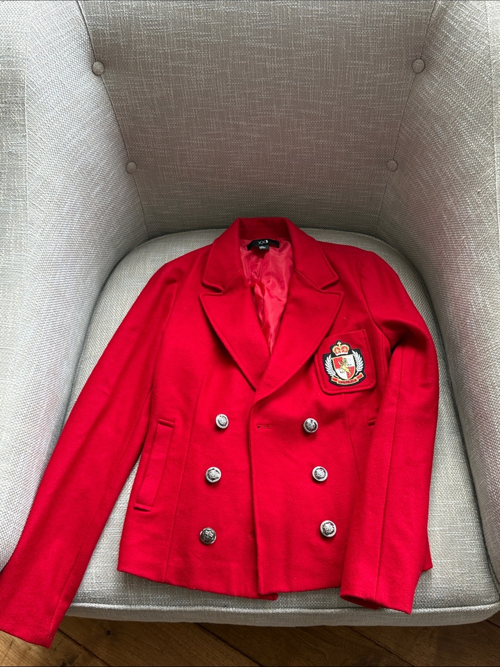 Women's Red Double-Breasted Crest Blazer Jacket